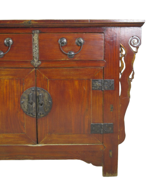 Deep Reddish Brown Antique Chinese Sideboard Buffet Cabinet