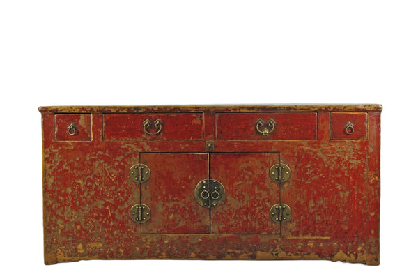 Four Drawer Antique Red Chinese Sideboard Cabinet
