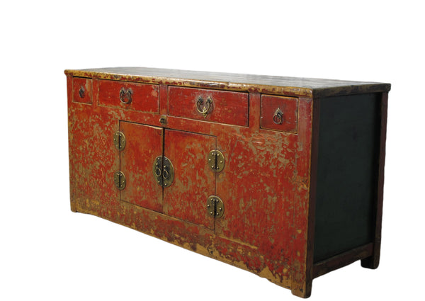 Four Drawer Antique Red Chinese Sideboard Cabinet