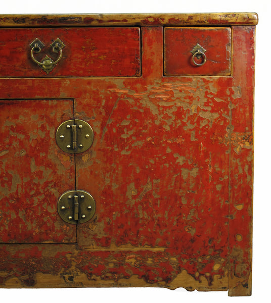 Four Drawer Antique Red Chinese Sideboard Cabinet