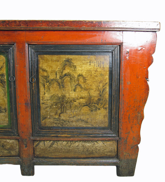 Gansu 85" Long Red Hand Painted Chinese Sideboard