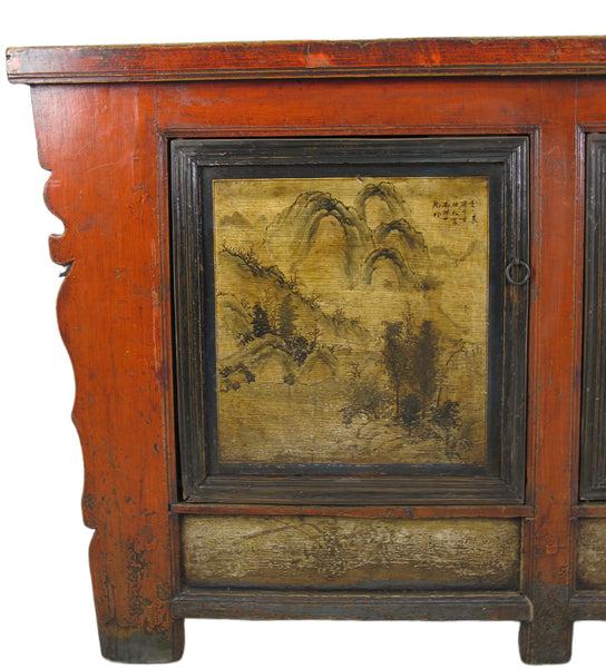 Gansu 85" Long Red Hand Painted Chinese Sideboard