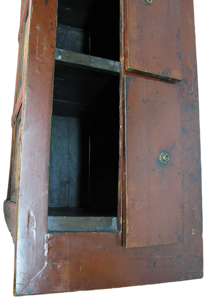 Hand Painted 78" Long Red Gansu Sideboard Cabinet