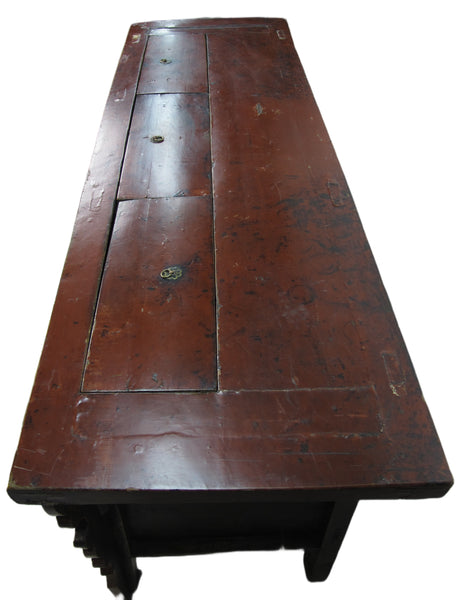 Hand Painted 78" Long Red Gansu Sideboard Cabinet