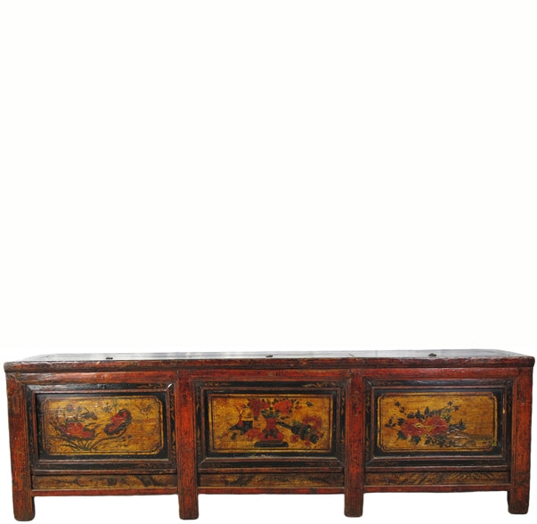 Hand Painted 85" Long  Antique Chinese Sideboard