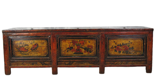Hand Painted 85" Long  Antique Chinese Sideboard
