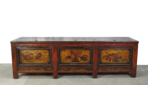 Hand Painted 85" Long  Antique Chinese Sideboard