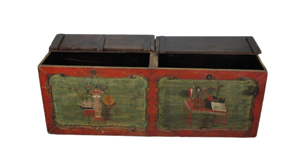 Small Hand Painted 50" Long Antique Chinese Cabinet or Seating Cabinet