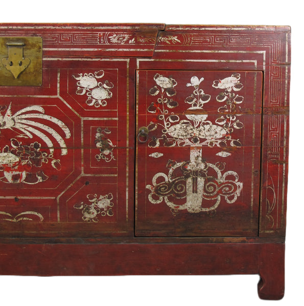 Two Doors 60" Long Red Hand Painted Antique Chinese Sideboard