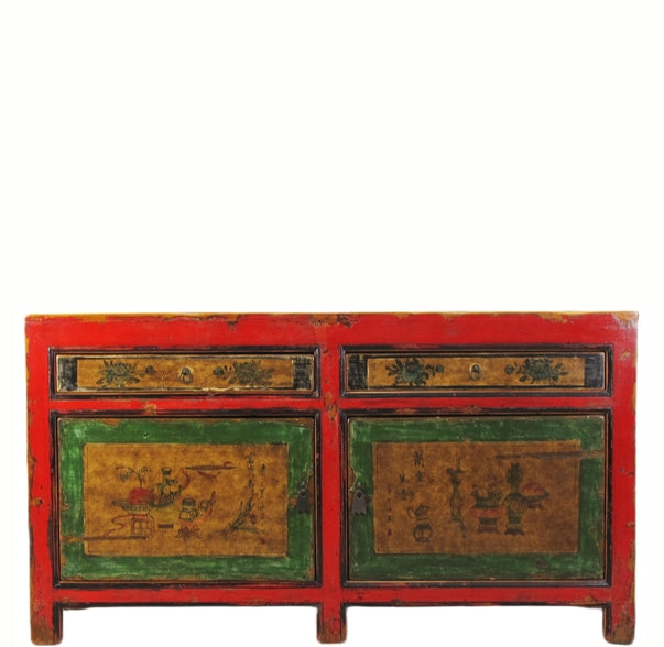 Vintage 61" Long Hand Painted Sideboard Cabinet