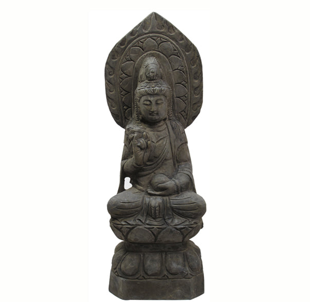 Hand Carved 27" Tall Stone Seating Buddha Status