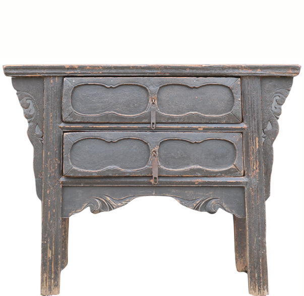 Two Drawers Black Antique Chinese Console Table