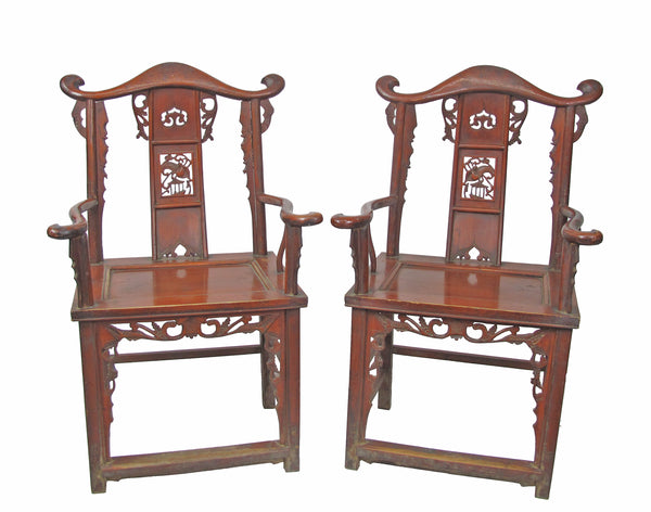Red Antique Chinese Armchair with Elaborate Carving