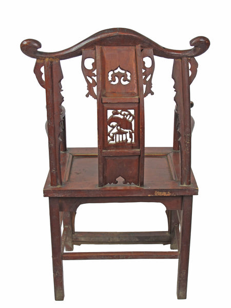 Red Antique Chinese Armchair with Elaborate Carving