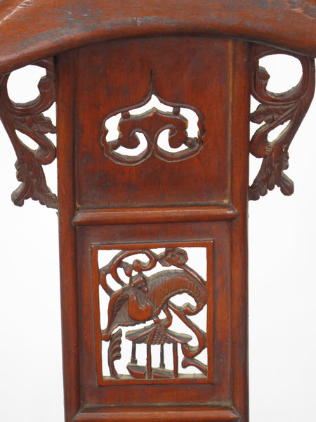 Red Antique Chinese Armchair with Elaborate Carving