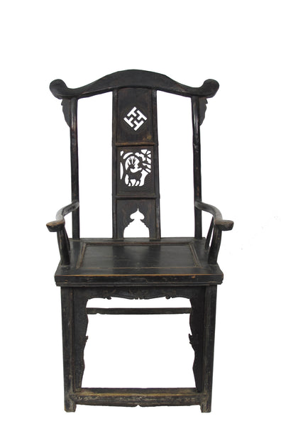 Pair of Antique Chinese Armchair with Carved Back 1