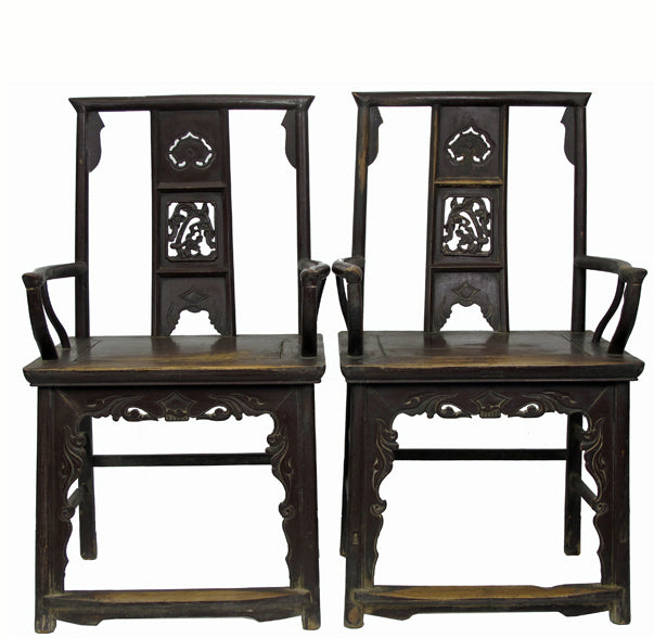 A Pair of Antique Chinese Armchair with Carved Back and Rim