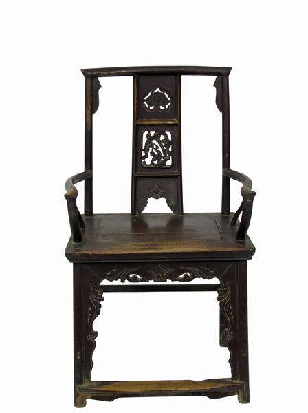 A Pair of Antique Chinese Armchair with Carved Back and Rim