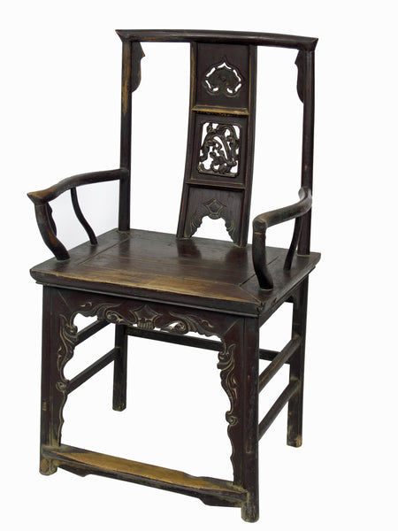 A Pair of Antique Chinese Armchair with Carved Back and Rim