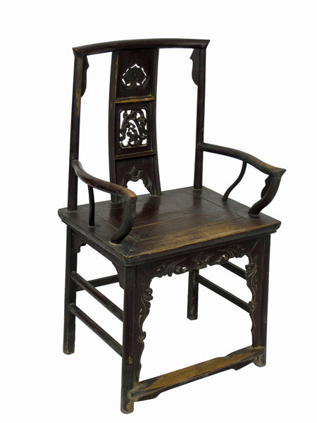 A Pair of Antique Chinese Armchair with Carved Back and Rim