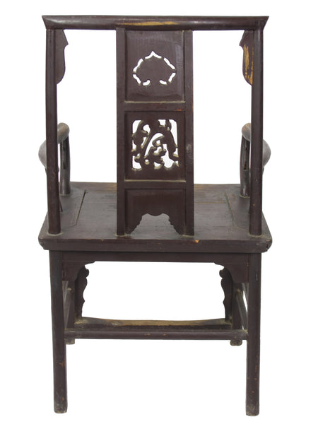 A Pair of Antique Chinese Armchair with Carved Back and Rim