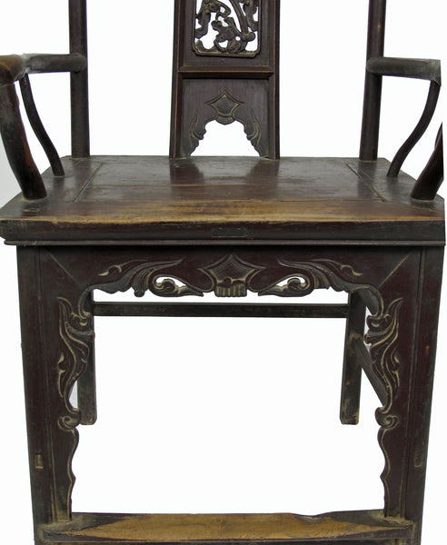 A Pair of Antique Chinese Armchair with Carved Back and Rim