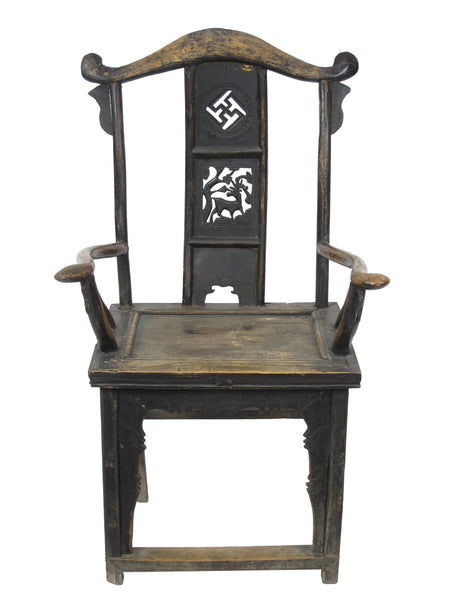 Pair of Antique Chinese Armchair with Carved Back 2