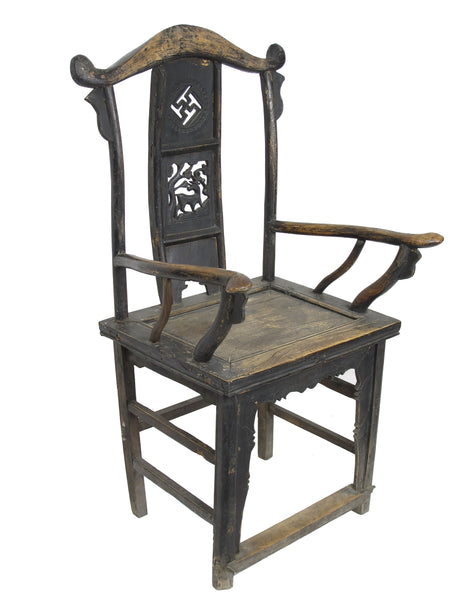 Pair of Antique Chinese Armchair with Carved Back 2