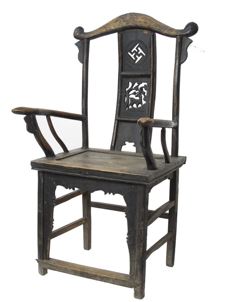 Pair of Antique Chinese Armchair with Carved Back 2