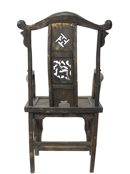Pair of Antique Chinese Armchair with Carved Back 2