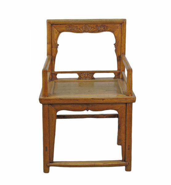 Pair Antique Chinese Low Back Bat Armchair