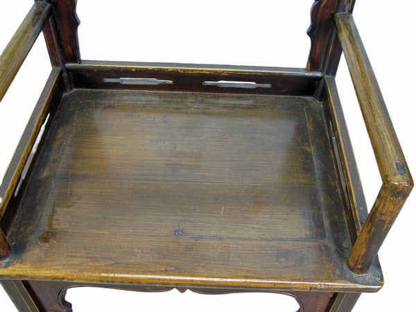 Brown Antique Chinese Low Back Arm Chair