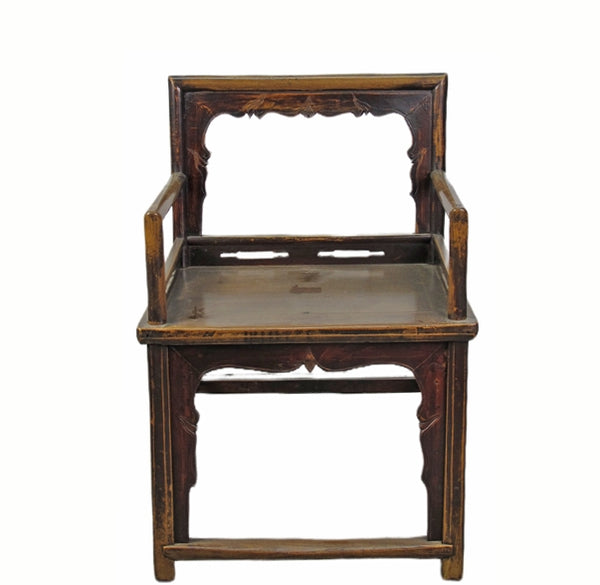 Brown Antique Chinese Low Back Arm Chair