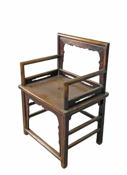 Brown Antique Chinese Low Back Arm Chair