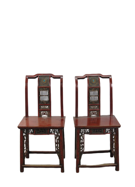 Pair Antique Chinese Blue Eye Side Chairs