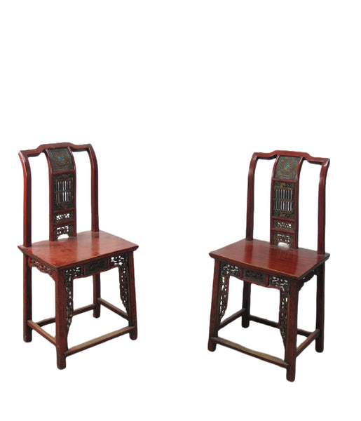 Pair Antique Chinese Blue Eye Side Chairs
