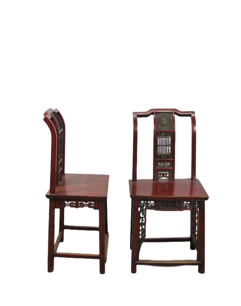Pair Antique Chinese Blue Eye Side Chairs