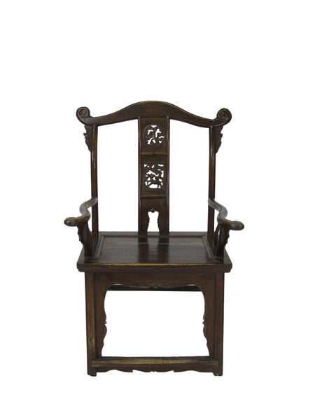 Antique Chinese Official Hat Armchair with Carved Back - Dyag East
