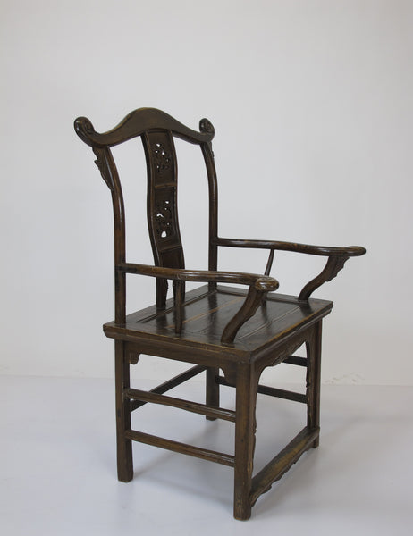 Antique Chinese Official Hat Armchair with Carved Back - Dyag East
