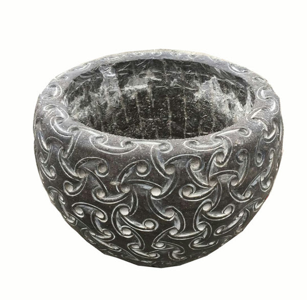 Black Carved Stone Planter - Dyag East