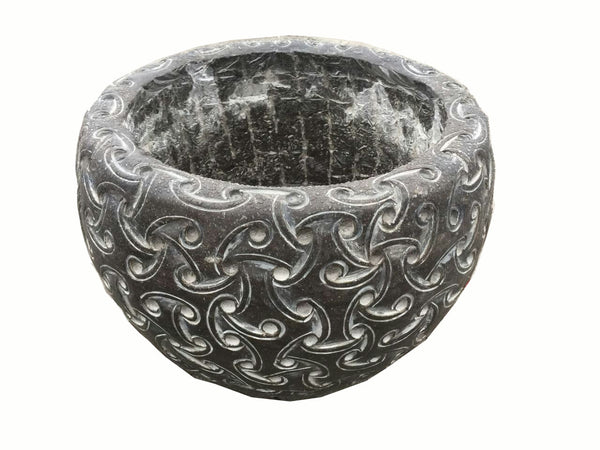 Black Carved Stone Planter - Dyag East