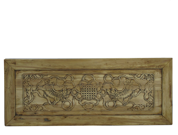 Hand Carved Dancing Lions Wood Wall Hanging Panel - Dyag East