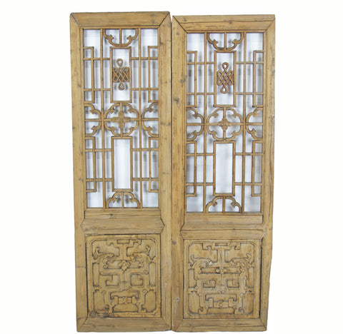 Two Antique Chinese Wood Screen Panels