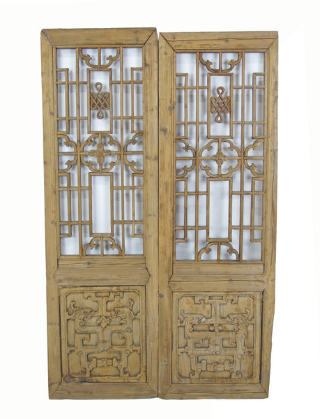 Two Antique Chinese Wood Screen Panels