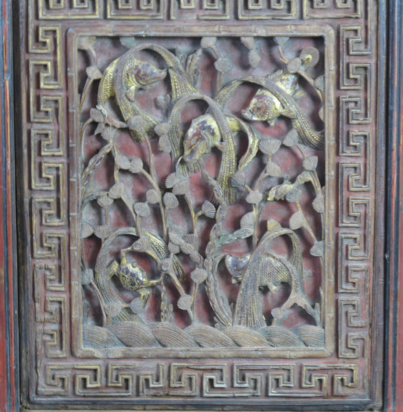 Pair of Hand Carved Antique Chinese Wall Hanging Panel