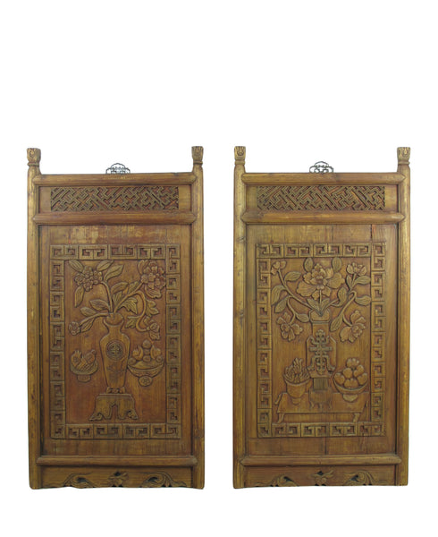 Pair of Hand Carved Antique Wall Hanging Panel