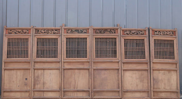 Antique Chinese Wood Screen Panels-Set of 6
