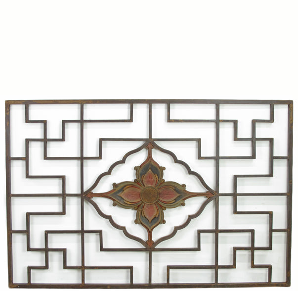 Lotus Antique Chinese Wood Screen Panel