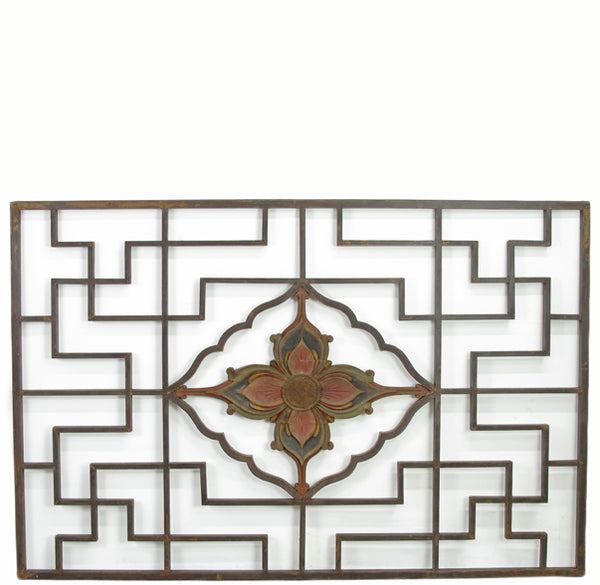 Lotus Antique Chinese Wood Screen Panel