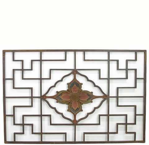 Lotus Antique Chinese Wood Screen Panel